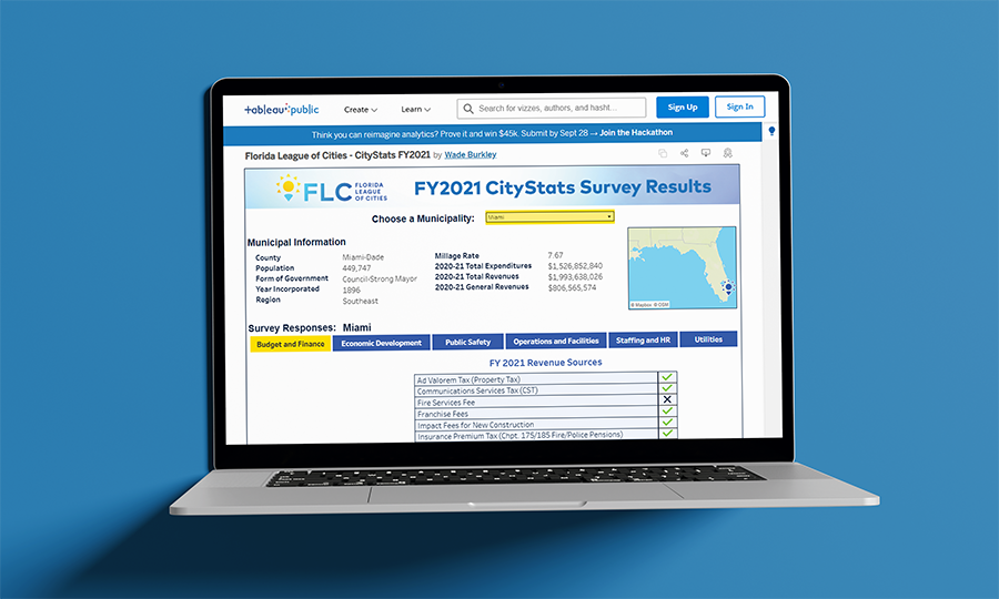 League of Cities Survey Results on laptop